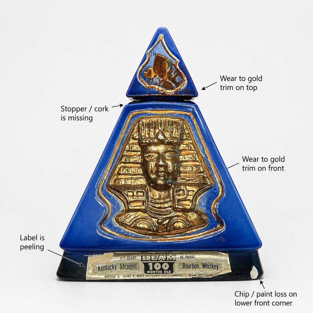Jim Beam Decanter Murat Shrine 1970 Blue Gold Egyptian Pharaoh Pyramid Vintage